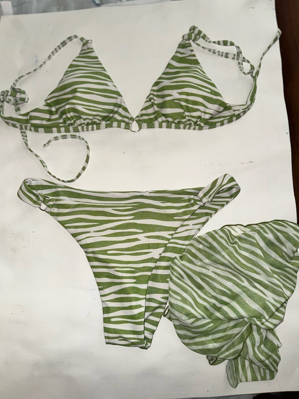 Amazon Green and White Zebra Print Triangle Bikini Set